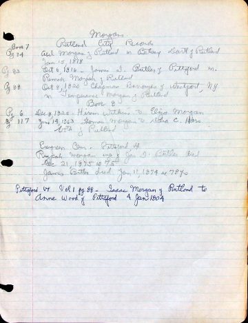 MORGAN Rutland City records